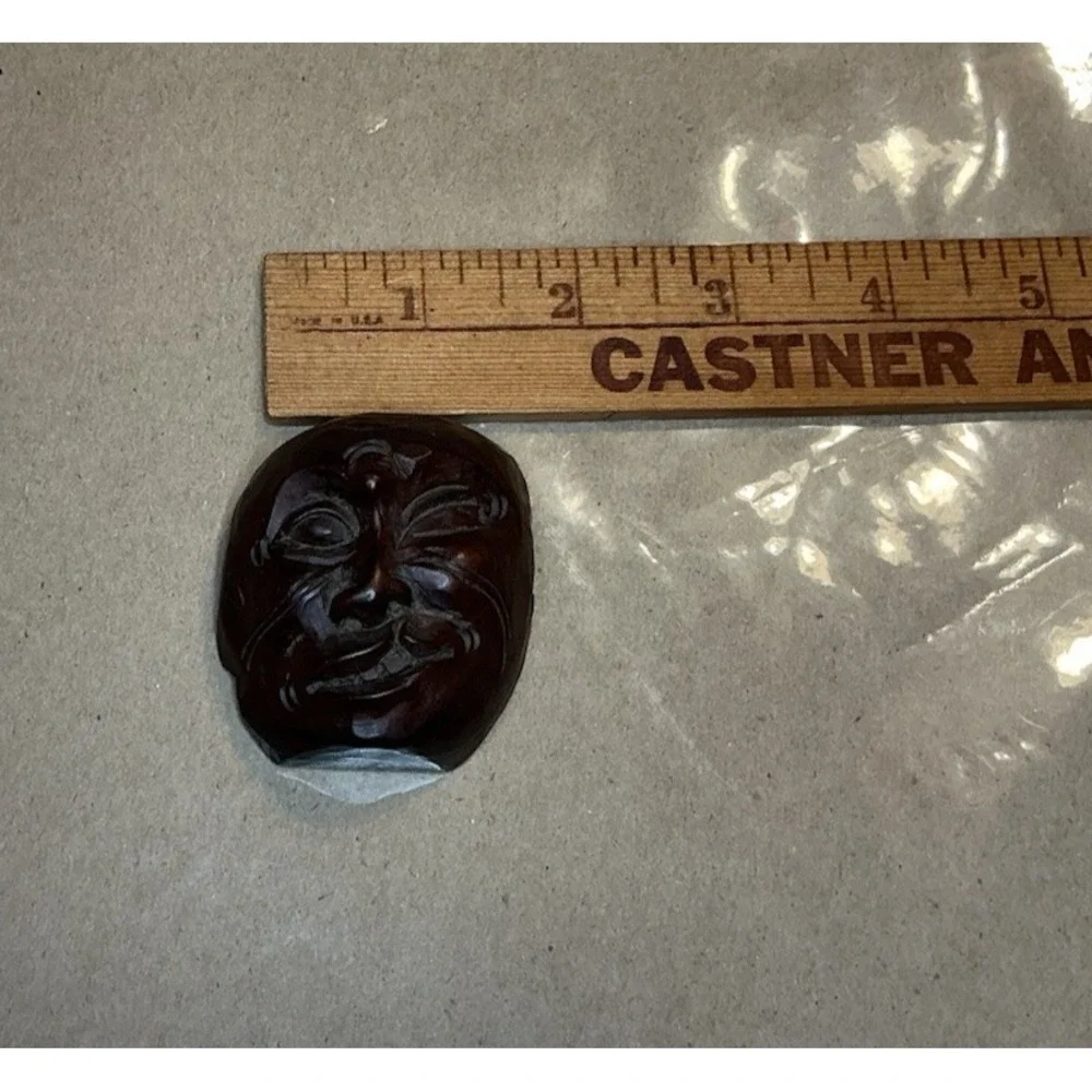 Carved Wooden mini–Japanese Folk Art Hyottoko Mask‎